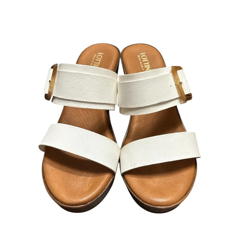 LOTTINI Women's White Leather Slip on Sandals,made in Italy